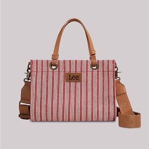 Lee Red and White Striped Tote with Tan Handles